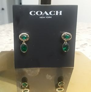 Coach Authentic Emerald Green Logo Earrings Post Back NWT